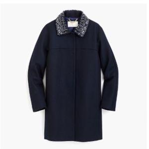 Short Navy Wool Melton Coat Embellished Collar